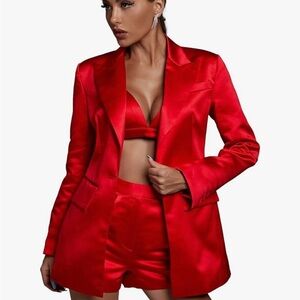 Vibrant Red Tailored Blazer with Notched Lapels